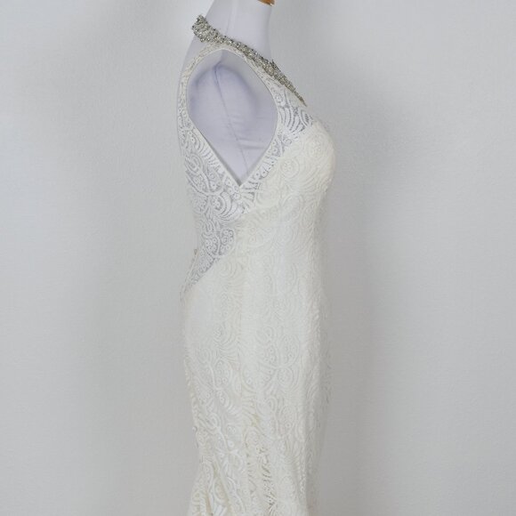 Madison James Lace Trumpet Train Wedding Swarovski Crystal Gown MJ169 - 12 - Picture 9 of 16